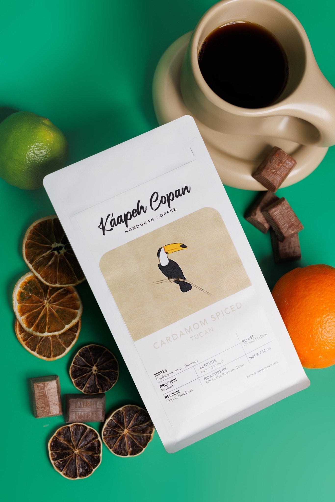 Cardamom Spiced Medium Roast Tucan Honduran Coffee - RFA and Fair Trade Certified - Kaapeh Copan Coffee Roasters